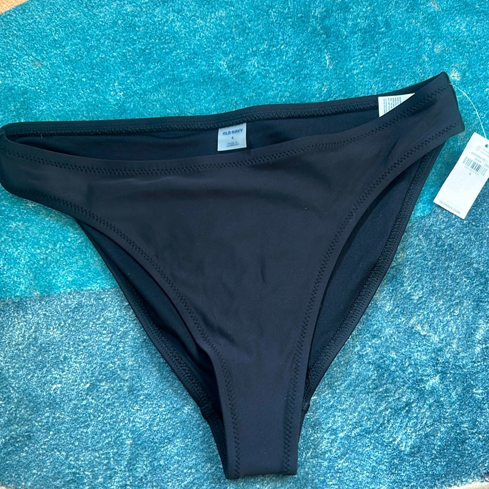 NWT Old Navy Womens Black Bikini Swimsuit Bottoms Mid Rise Medium Coverage